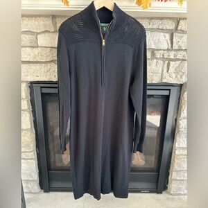 RALPH LAUREN Black Cotton Rack
Stitch Yoke Mockneck Sweater Dress XL